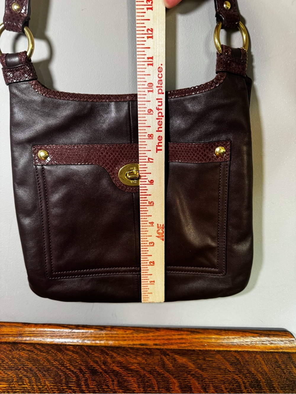 Coach Penelope Brown Leather Snake Trim Crossbody Bag - Picture 6 of 11